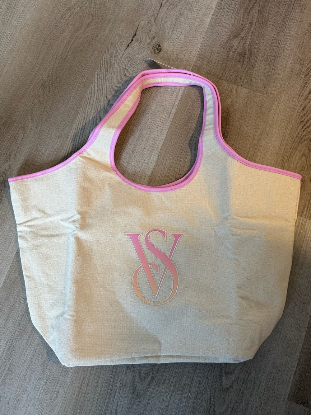 Victoria's Secret Cream Tote with Pink Trim and Logo